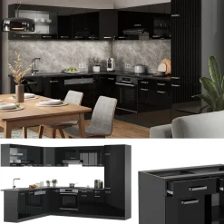 Eckküche R-Line Solid Anthrazit Schwarz 287x227 cm modern Küchenschränke Küchenmöbel ^ Vicco Discount