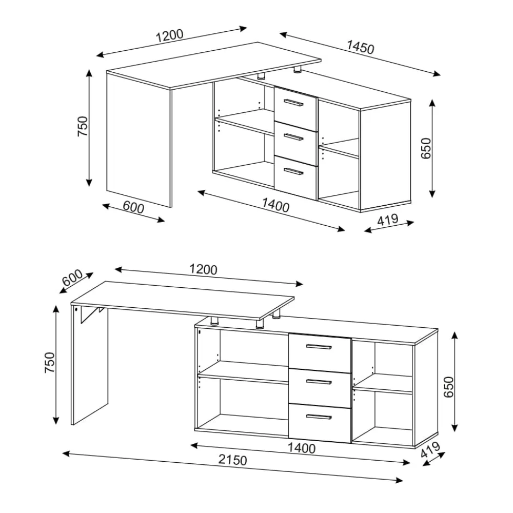 Vicco Eckschreibtisch Schreibtisch Bürotisch Dante Winkelschreibtisch PC-tisch Sale