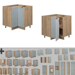 Eckunterschrank Fame-Line Eiche Hellblau-Grau gerahmt 87 cm mit Arbeitsplatte Eiche ^ Vicco
