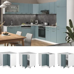 Eckunterschrank Küchenschrank R-Line Solid Weiß Blau Grau 87 cm modern ^ Vicco New