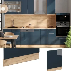 Vicco Geschirrspülerblende Fame-Line Eiche Dunkelblau Hochglanz 60 cm mit Arbeitsplatte Weiß-Marmor Best