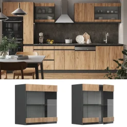 Vicco Glashängeschrank Küchenschrank Küchenmöbel R-Line J-Shape Anthrazit Eiche 60 cm modern Clearance