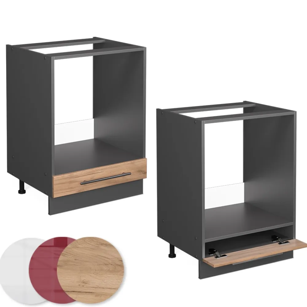 Herdumbauschrank Küchenschrank Küchenmöbel Fame-Line Anthrazit Eiche modern 60 cm Küche Einbauküche Blende Herdschrank Küchenzeile ^ Vicco Outlet