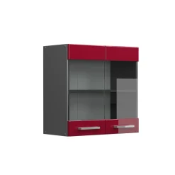 Vicco Hängeglasschrank Küchenschrank Küchenzeile R-Line 60 cm Anthrazit Bordeaux Tür Fächer New