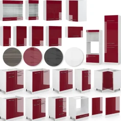 Vicco Hängeschrank 30 cm Bordeaux Hochglanz Küchenschrank Oberschrank Küchenzeile Fame-Line Hot
