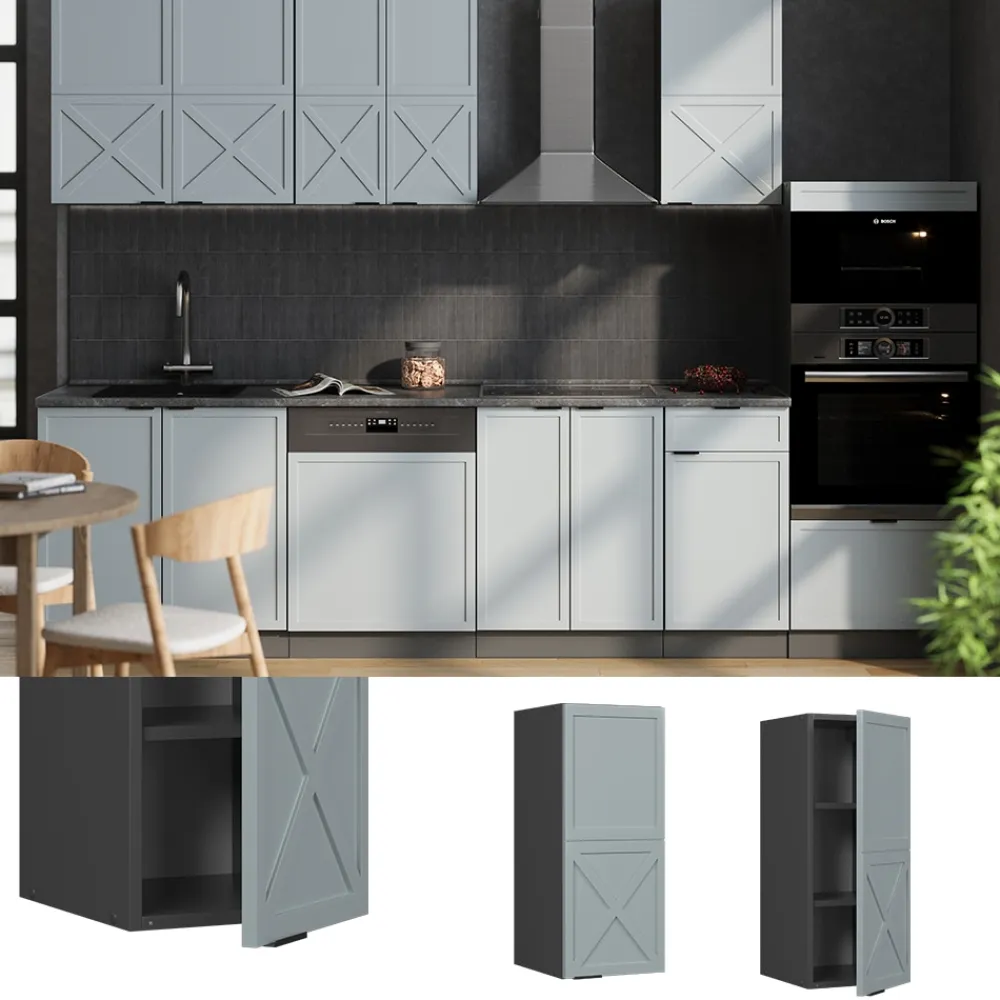 Hängeschrank Fame-Line Anthrazit Hellblau-Grau gerahmt 30 cm ^ Vicco Hot
