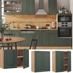 Hängeschrank Küchenschrank Küchenmöbel Fame-Line Eiche Grün-Gold Landhaus 60 cm Küche Einbauküche Hängeschrank Drehtür Einlegeboden Küchenzeile ^ Vicco Sale