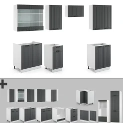Küche Fame-Line 240 cm Küchenzeile Landhaus Küchenblock Einbau Anthrazit ^ Vicco