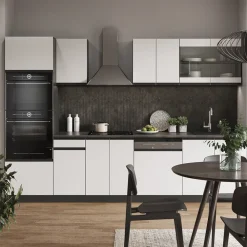Küchenzeile Küchenblock Einbauküche R-Line J-Shape Anthrazit Weiß 300 cm modern Küchenschränke Küchenmöbel ^ Vicco Best