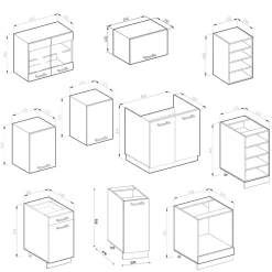 Küchenzeile Küchenblock Einbauküche R-Line 240 cm Landhaus Anthrazit Weiß Küche ^ Vicco Sale