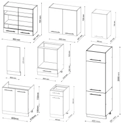 Küchenzeile Küchenblock Einbauküche Fame-Line Weiß Eiche 300 cm modern Küchen Schränke Schubunterschrank Herdumbauschrank Spülenunterschrank Hängeschrank Kühlumbauschrank Geschirrspülerblende ^ Vicco Best
