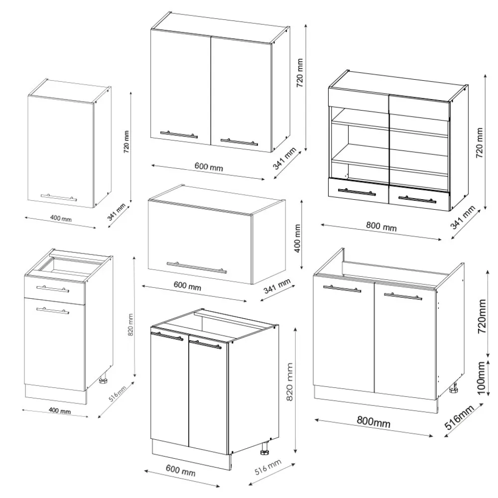 Küchenzeile Küchenblock Einbauküche Fame-Line Weiß Eiche 240 cm modern Küchen Schränke Spülenunterschrank Schubunterschrank Hängeschrank Hängeglasschrank ^ Vicco Discount