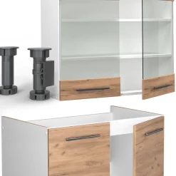 Küchenzeile Küchenblock Einbauküche Fame-Line Weiß Eiche 240 cm modern Küchen Schränke Spülenunterschrank Schubunterschrank Hängeschrank Hängeglasschrank ^ Vicco Discount