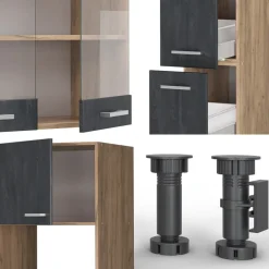 Küchenzeile R-Line 350 cm Schwarz Beton Eiche mit Arbeitsplatte Eiche ^ Vicco Clearance
