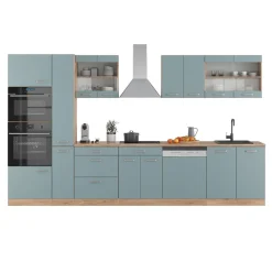 Küchenzeile R-Line Solid Eiche Blau Grau 350 cm modern Küchenschränke Küchenmöbel ^ Vicco Best