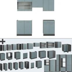 Küchenzeile R-Line Solid Anthrazit Blau Grau 200 cm modern Küchenschränke Küchenmöbel ^ Vicco Hot