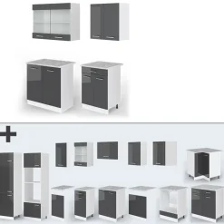Küchenzeile SINGLE Einbauküche 140 cm Küche Anthrazit Hochglanz R-LINE ^ Vicco