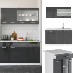 Küchenzeile SINGLE Einbauküche 140 cm Küche Anthrazit Hochglanz R-LINE ^ Vicco