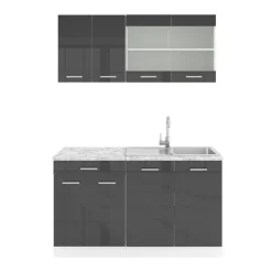 Küchenzeile SINGLE Einbauküche 140 cm Küche Anthrazit Hochglanz R-LINE ^ Vicco