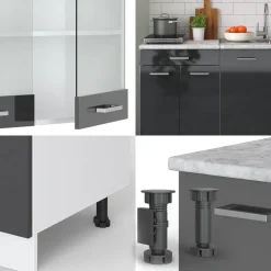 Küchenzeile SINGLE Einbauküche 140 cm Küche Anthrazit Hochglanz R-LINE ^ Vicco