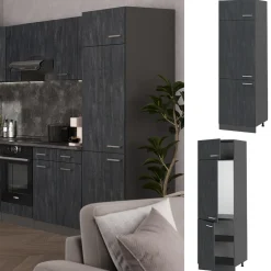 Kühlumbauschrank R-Line Schwarz Beton Anthrazit 60 cm ^ Vicco Clearance