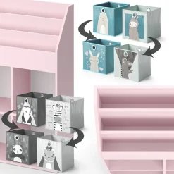Kinderbücherregal Luigi 72 x 114 cm, Rosa, Kinderzimmerregal, offene Fächer, groß, Faltboxen ^ Vicco New