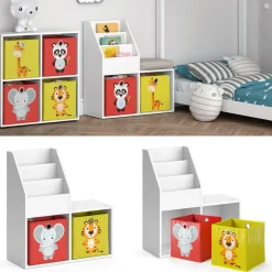 Kinderregal Aufbewahrungsregal Spielzeugablage Luigi Weiß Sitzbank Faltbox ^ Vicco Discount
