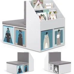 Kinderregal ONIX mit Sitzbank 6 Faltboxen Kindersitzbank Kinderzimmerregal ^ Vicco