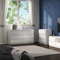 Kommode Calisto, Weiß 138 x 78,5 cm, mit 6 Schubfächer, Sideboard, Schrank ^ Vicco New