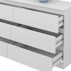 Kommode Calisto, Weiß 138 x 78,5 cm, mit 6 Schubfächer, Sideboard, Schrank ^ Vicco New