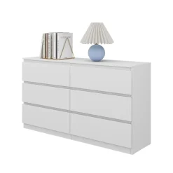 Kommode Calisto, Weiß 138 x 78,5 cm, mit 6 Schubfächer, Sideboard, Schrank ^ Vicco New