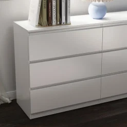 Kommode Calisto, Weiß 138 x 78,5 cm, mit 6 Schubfächer, Sideboard, Schrank ^ Vicco New