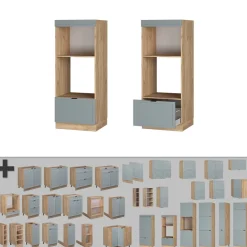 Mikrowellenschrank Fame-Line Eiche Hellblau-Grau gerahmt 60 cm mit Schublade ^ Vicco Hot