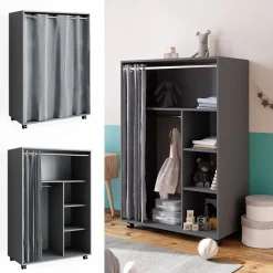 mobiler Kinderkleiderschrank Dielenschrank Garderobe Doros Grau modern 100 x 147 cm offen rollbar ^ Vicco Online