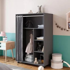 mobiler Kinderkleiderschrank Dielenschrank Garderobe Doros Grau modern 100 x 147 cm offen rollbar ^ Vicco Online