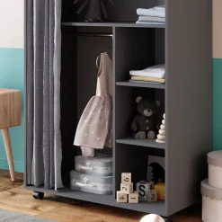 mobiler Kinderkleiderschrank Dielenschrank Garderobe Doros Grau modern 100 x 147 cm offen rollbar ^ Vicco Online