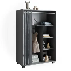 mobiler Kinderkleiderschrank Dielenschrank Garderobe Doros Grau modern 100 x 147 cm offen rollbar ^ Vicco Online