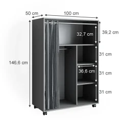 mobiler Kinderkleiderschrank Dielenschrank Garderobe Doros Grau modern 100 x 147 cm offen rollbar ^ Vicco Online