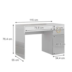 Vicco Schminktisch Adela Weiß Hochglanz, 115 x 76,4 cm, Frisiertisch, Schubladen Outlet