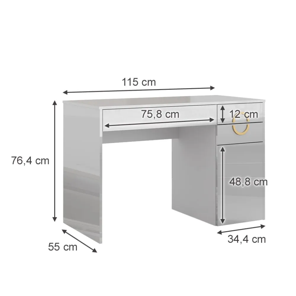 Vicco Schminktisch Adela Weiß Hochglanz, 115 x 76,4 cm, Frisiertisch, Schubladen Outlet