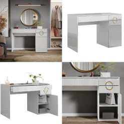 Vicco Schminktisch Adela Weiß Hochglanz, 115 x 76,4 cm, Frisiertisch, Schubladen Outlet