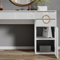 Vicco Schminktisch Adela Weiß Hochglanz, 115 x 76,4 cm, Frisiertisch, Schubladen Outlet