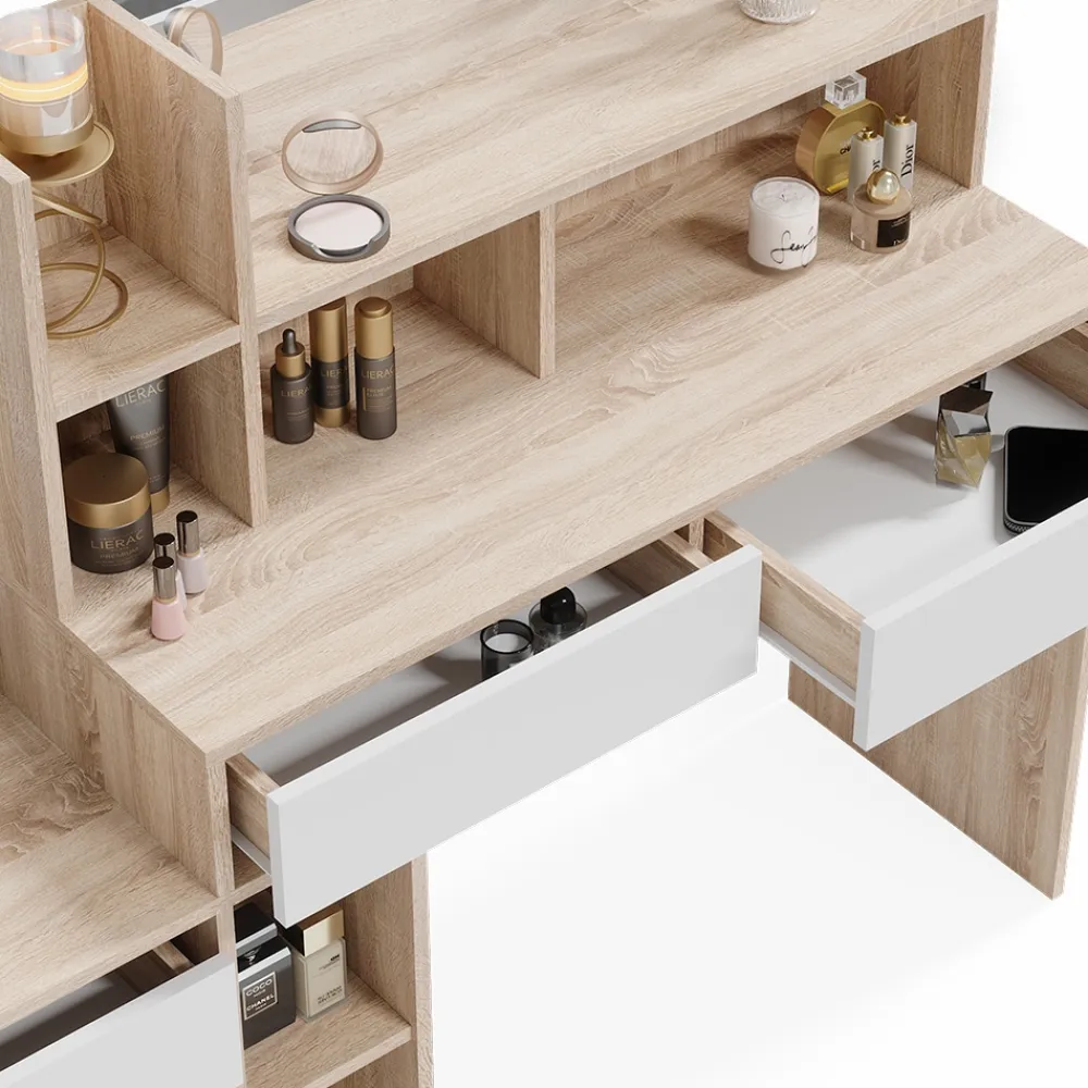 Vicco Schminktisch Anja 139,8 x 115 cm Sonoma Weiß Spiegel Frisiertisch modern