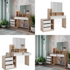Vicco Schminktisch Anja 139,8 x 115 cm Sonoma Weiß Spiegel Frisiertisch modern