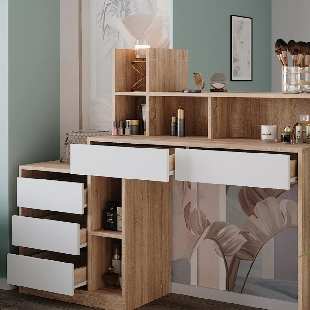 Vicco Schminktisch Anja 139,8 x 115 cm Sonoma Weiß Spiegel Frisiertisch modern