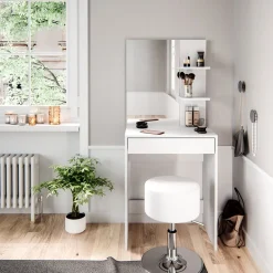 Vicco Schminktisch Frisiertisch Frisierkommode Sherry Weiß 90x75 cm modern Schlafzimmer Kommode Schublade Ablage Aufbewahrung Kosmetiktisch Make-Up-Tisch Hochglanz Discount