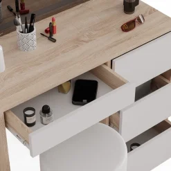Vicco Schminktisch Sherry Sonoma Weiß 90 x 75 cm LED-Spiegel & Hocker modern