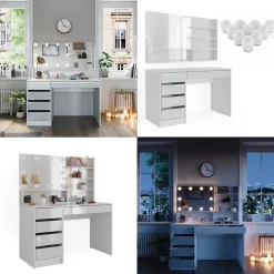 Vicco Schminktisch Sherry Weiß Hochglanz 120 x 75 cm Spiegel Regal LED modern Online