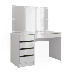 Vicco Schminktisch Sherry Weiß Hochglanz Gold 120 x 75 cm 5 Schubladen Spiegel LED Best