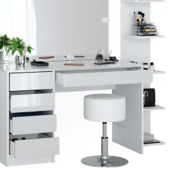 Vicco Schminktisch "Sherry", Weiß Hochglanz/Weiß, 5 Teile, mit Aufbewahrungsregal und Standregal Outlet